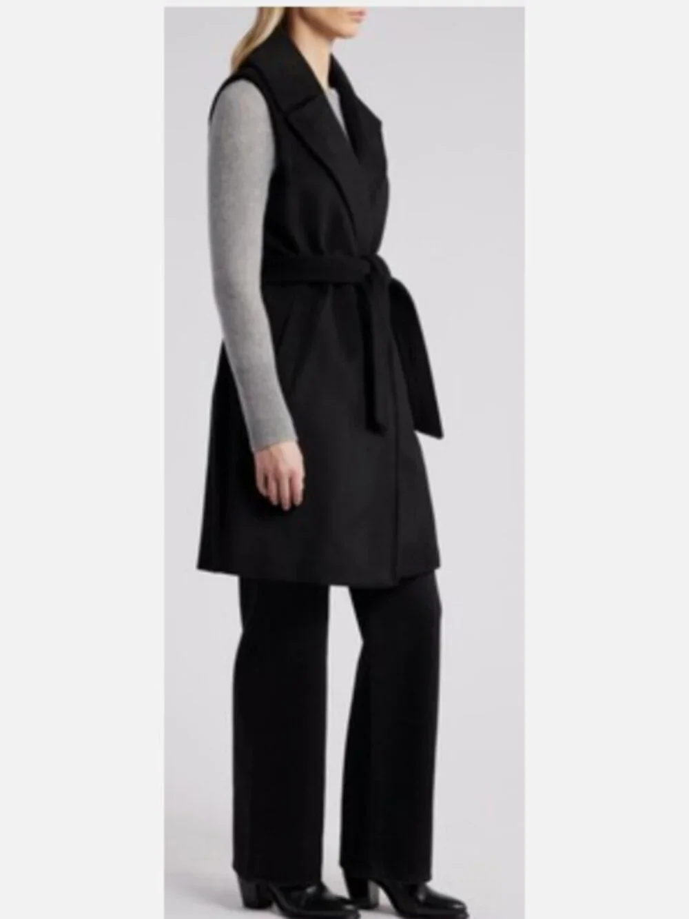 NWT Michael Kors Sleeveless Belted Wool Blend Wrap Coat Black Sz S $295